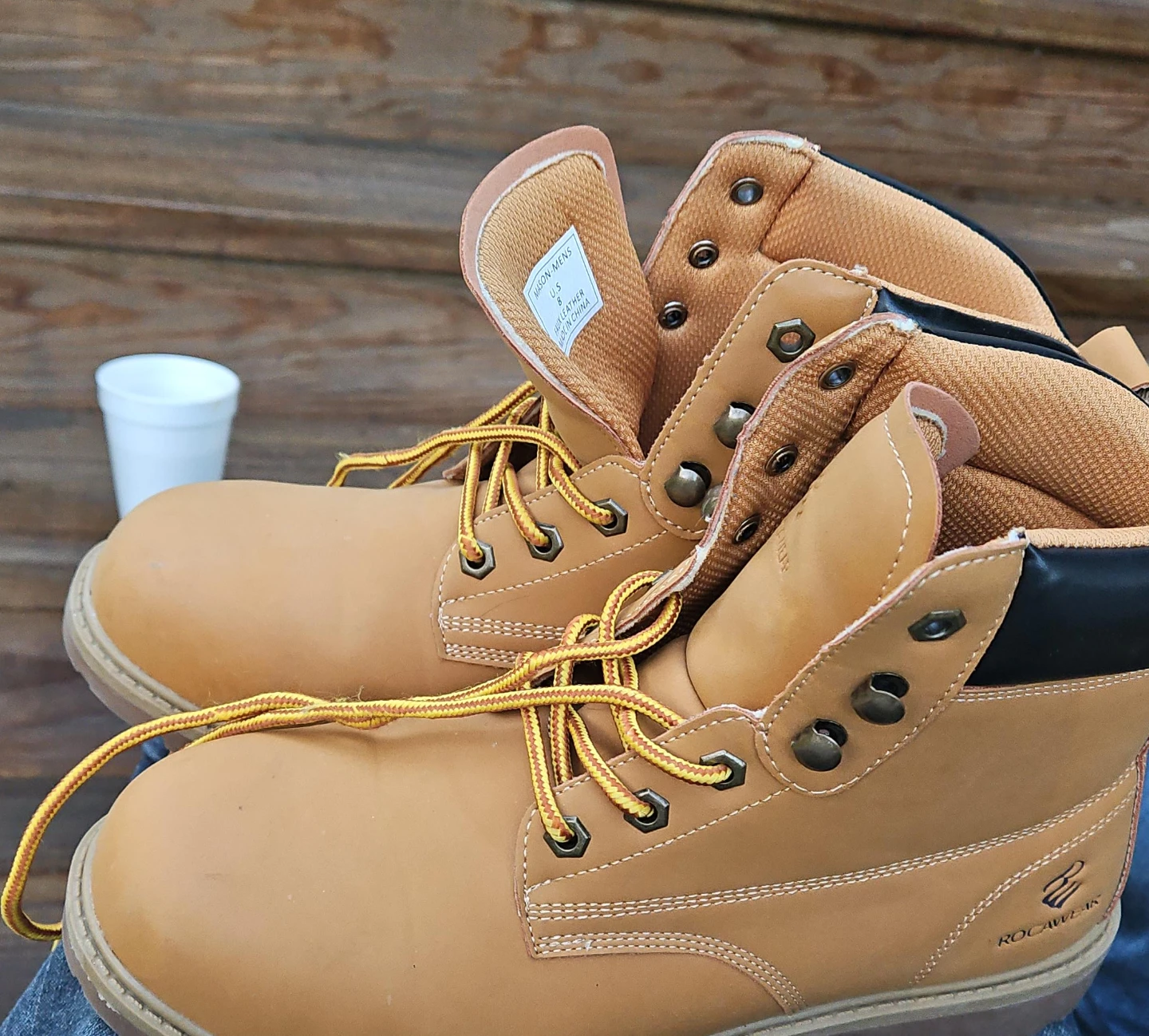Rocawear Men's Work Boots Size 8 Tan Faux Leather
