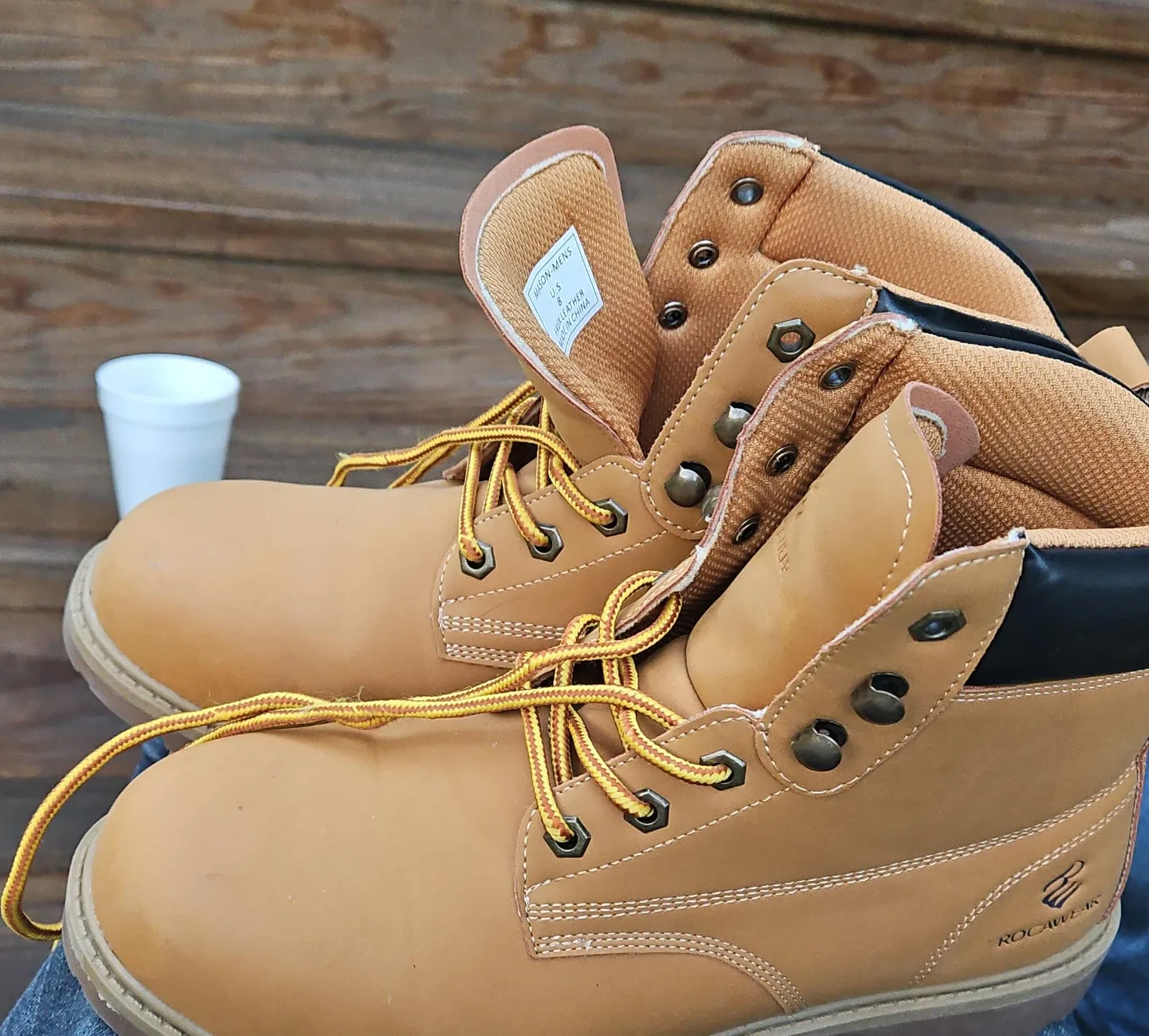 Rocawear Men's Work Boots Size 8 Tan Faux Leather