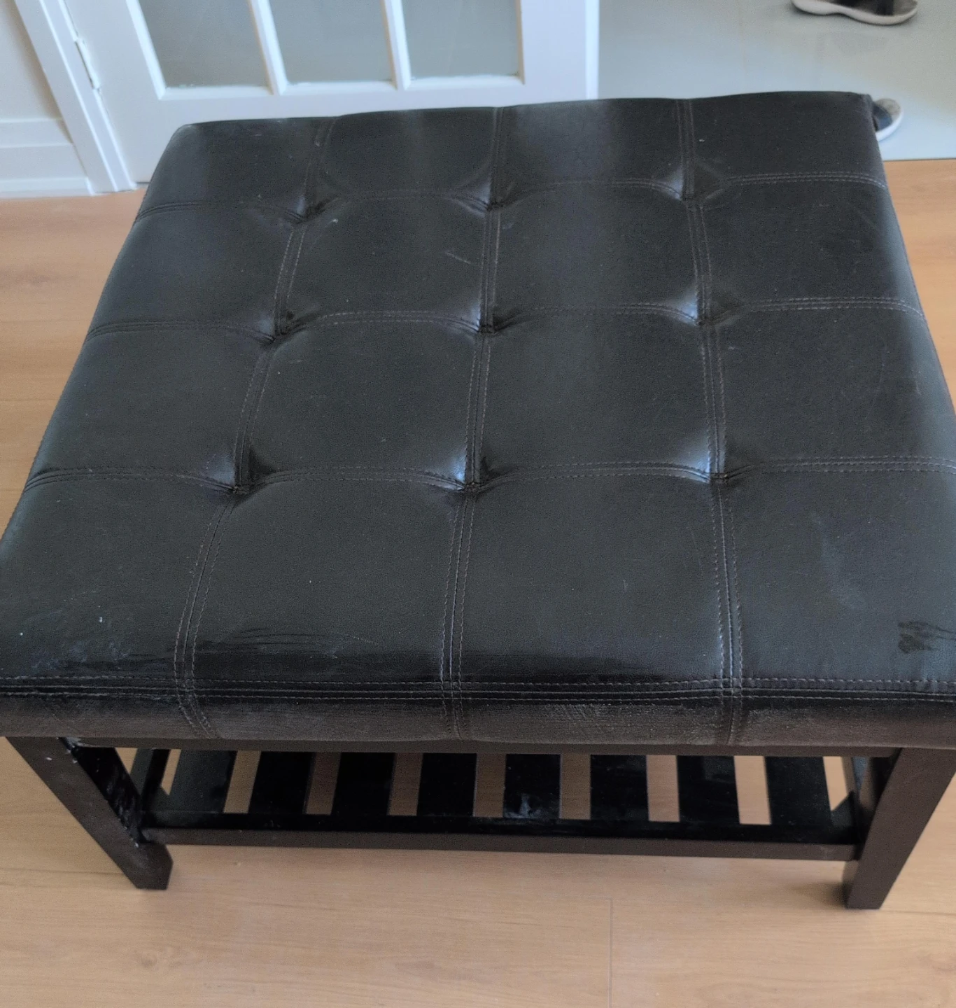 Black Faux Leather Storage Ottoman Bench pick up as