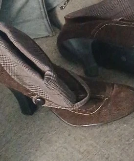 Brown Suede Ankle Boots with Plaid Detail - Size 6