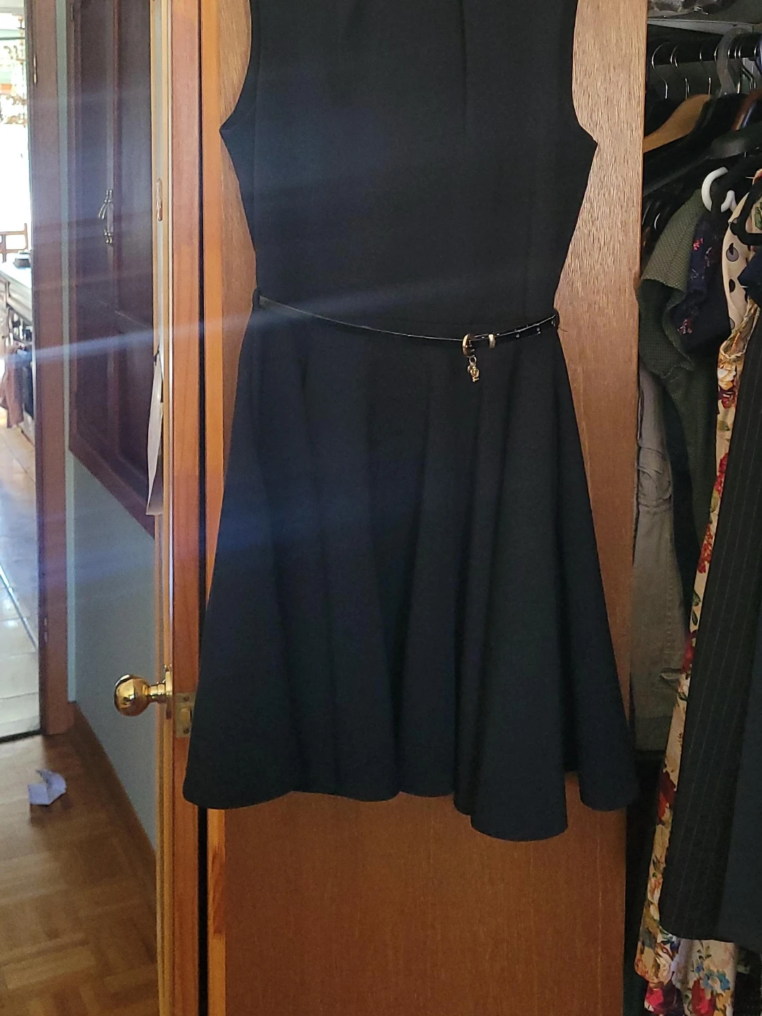 Black Sleeveless Fit and Flare Dress with Belt