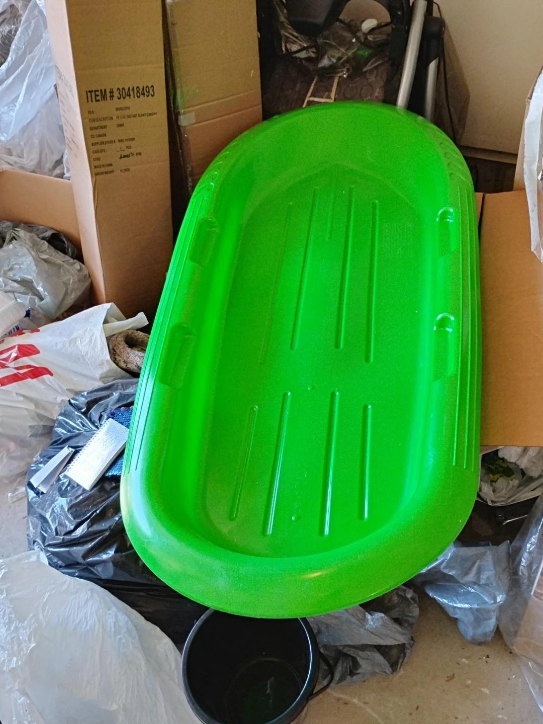 Bright Green Plastic Toboggan/Sled
