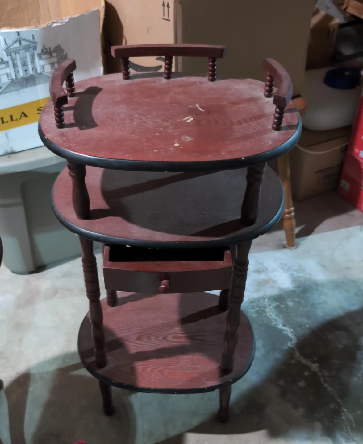 Wooden Tiered Side Table with Drawer