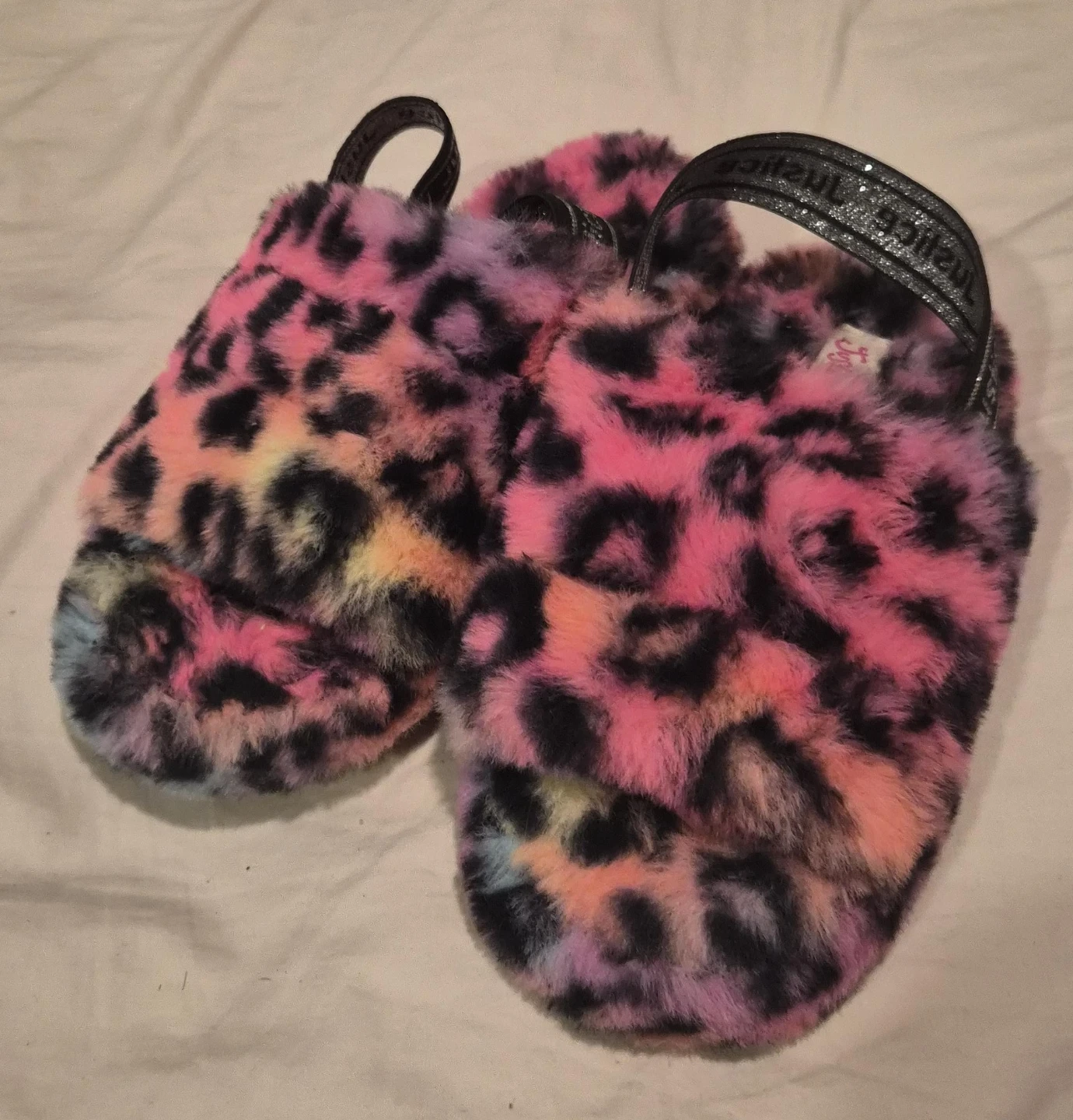 Justice Faux Fur Leopard Print Slippers