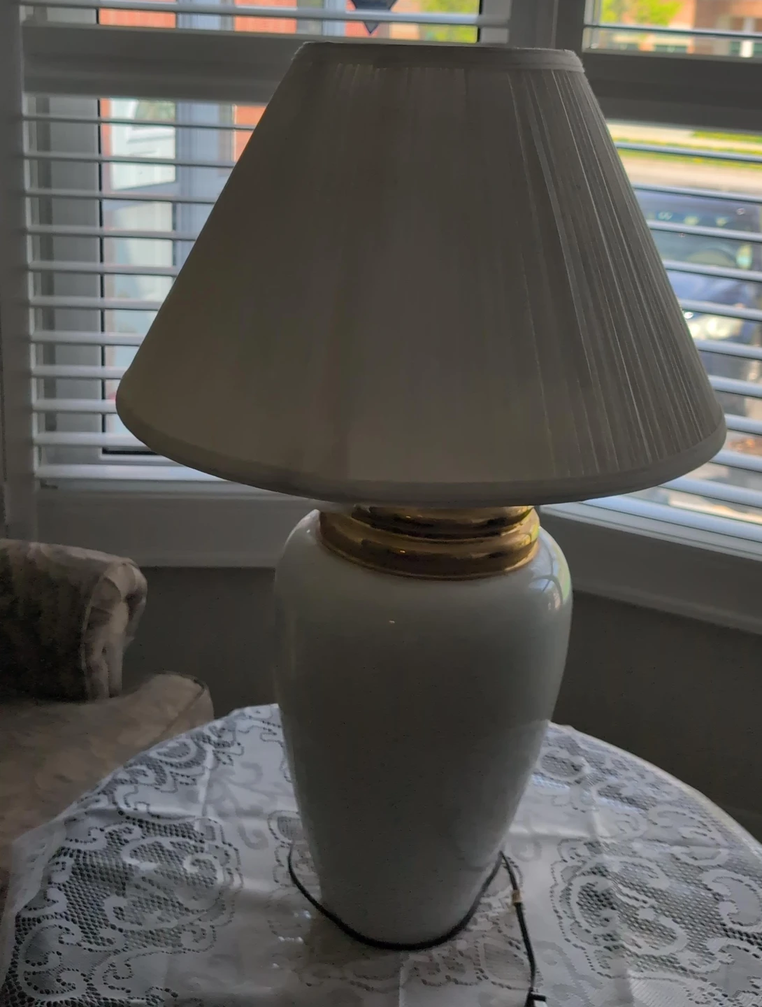 White Table Lamp with Gold Accent
