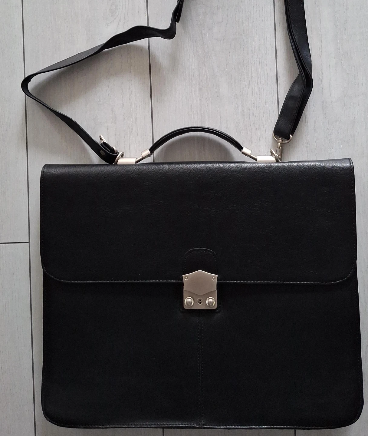 Black Leather Briefcase with Shoulder Strap