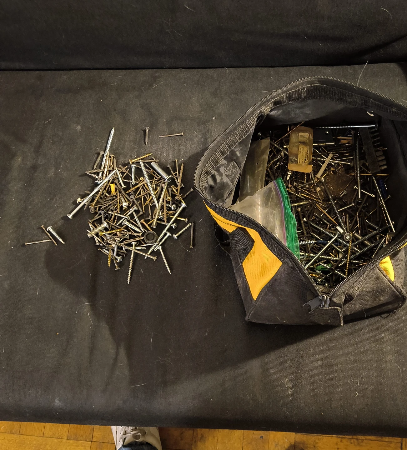 Assorted Screws and Fasteners in Tool Bag