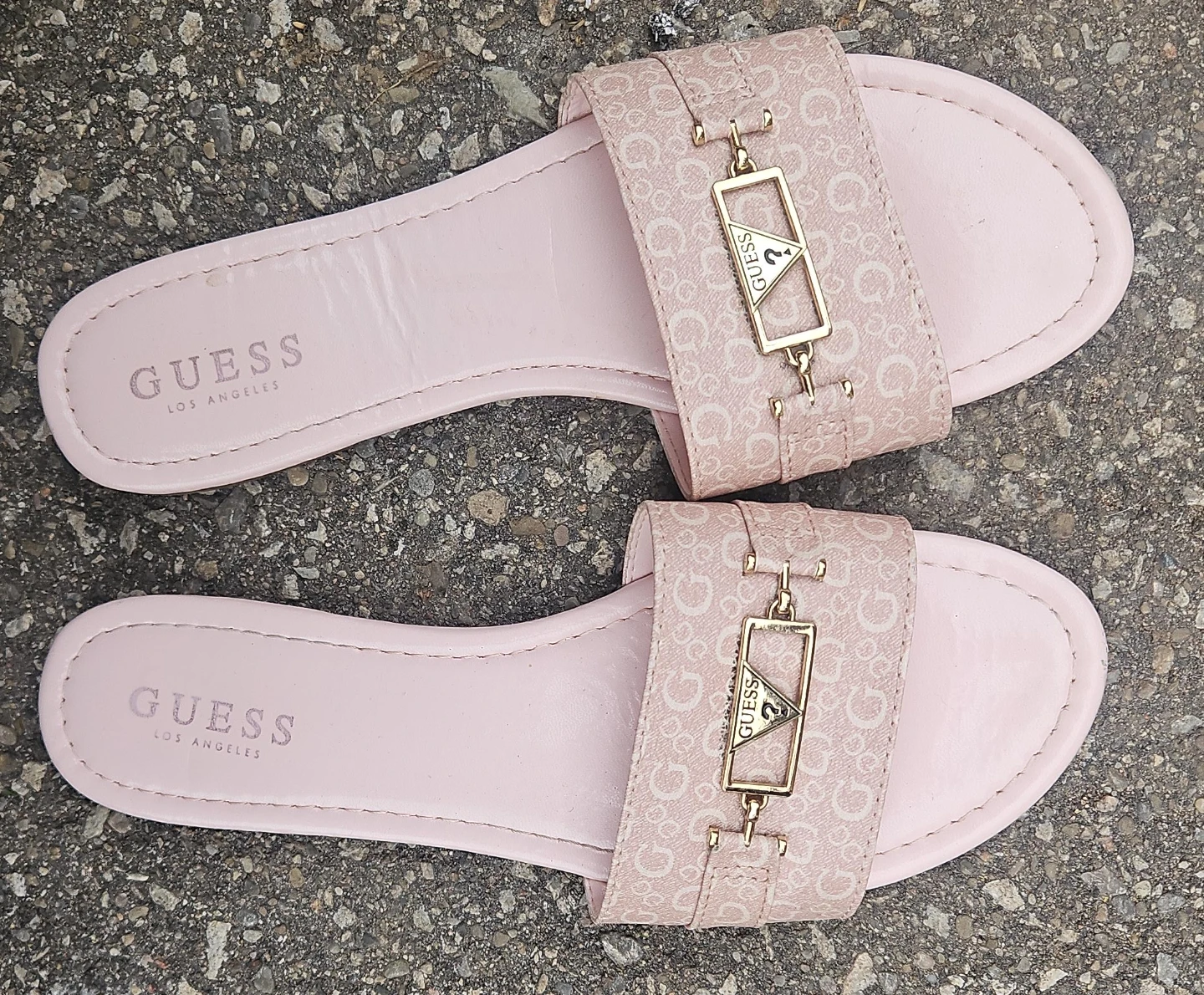 Guess Pink Monogram Slide Sandals