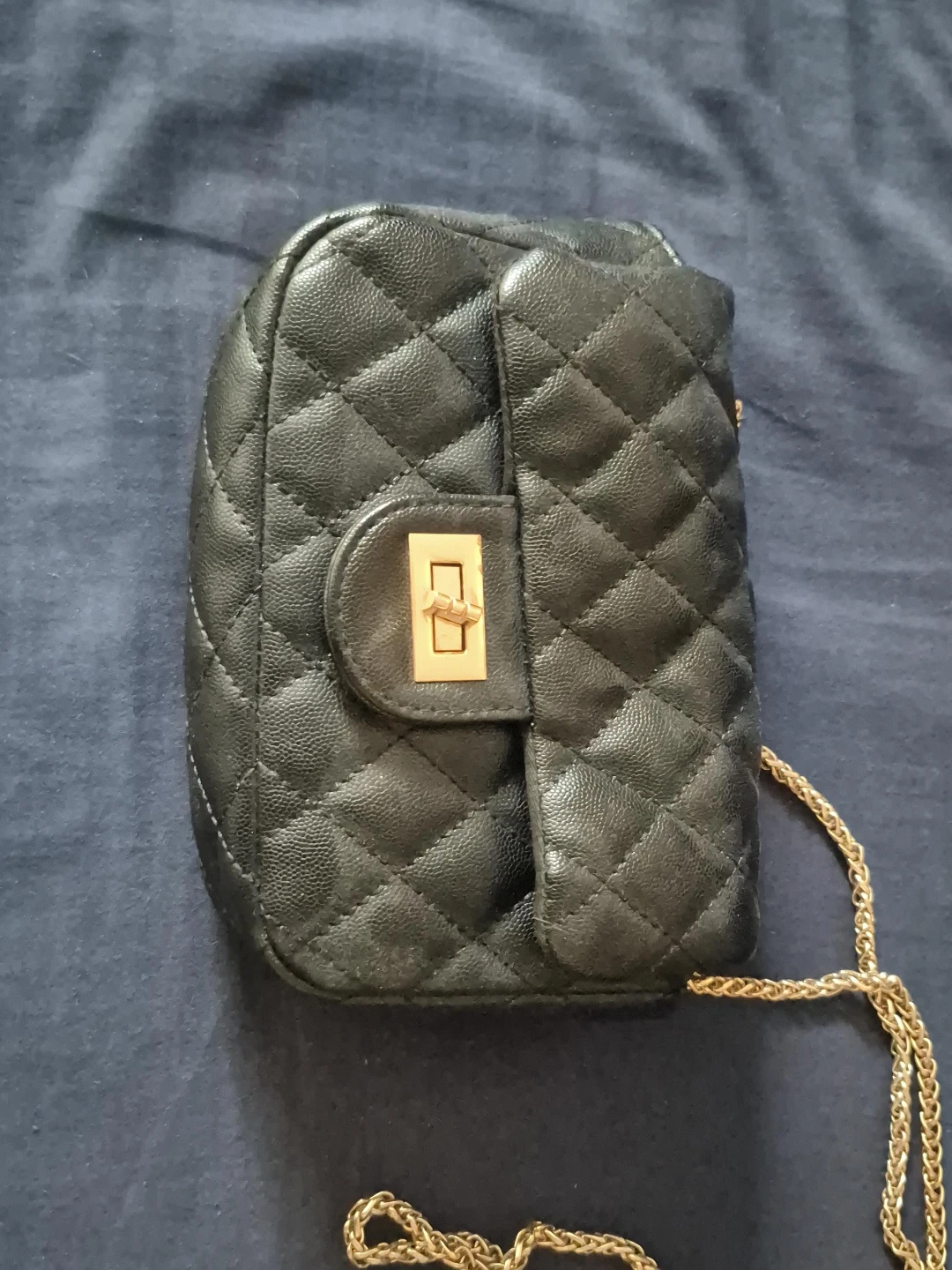Quilted black mini purse with gold chain