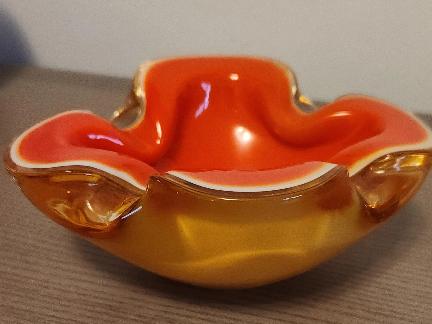 Orange and Gold Glass Ashtray
