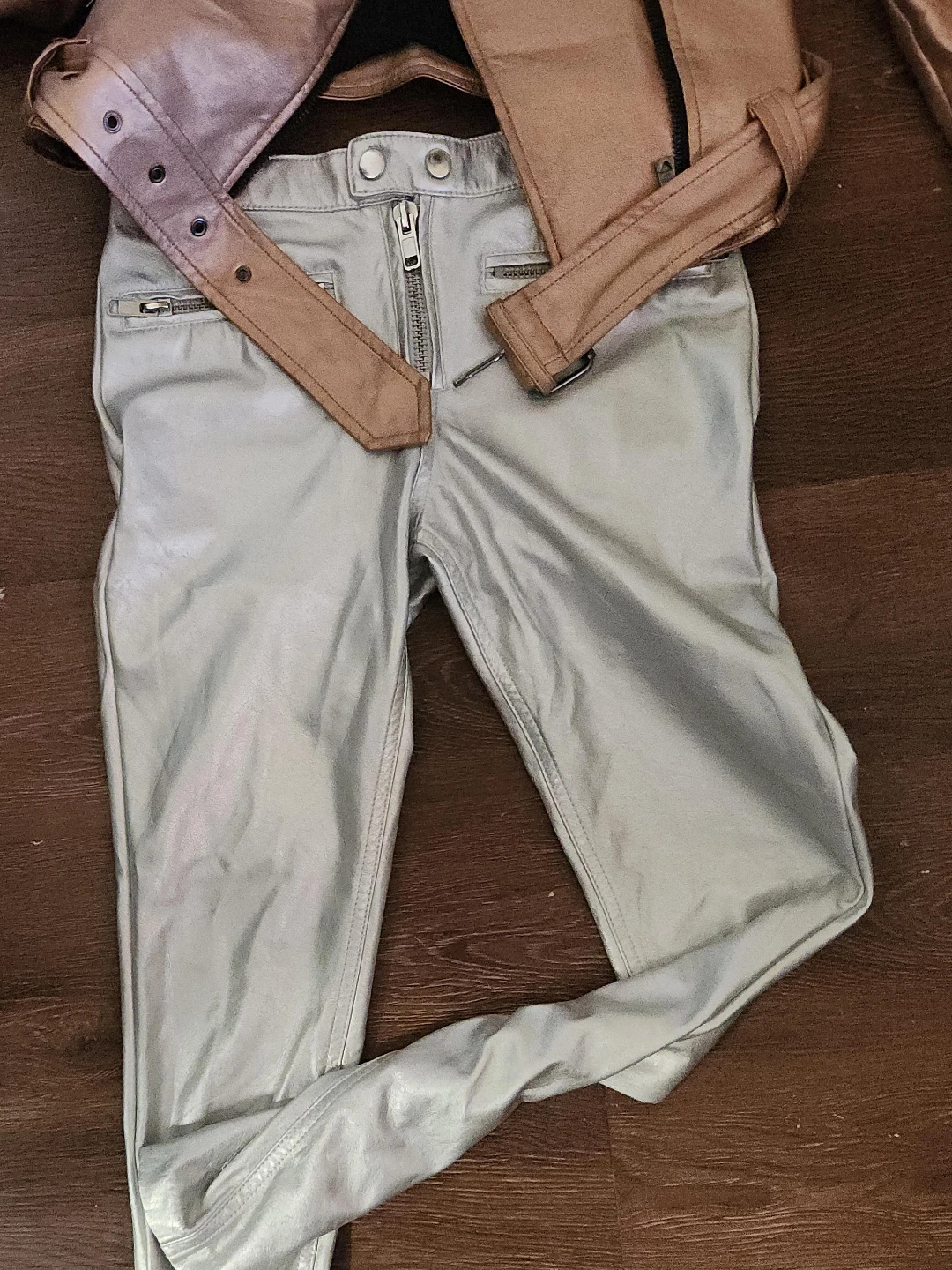 Metallic Silver Faux Leather Pants