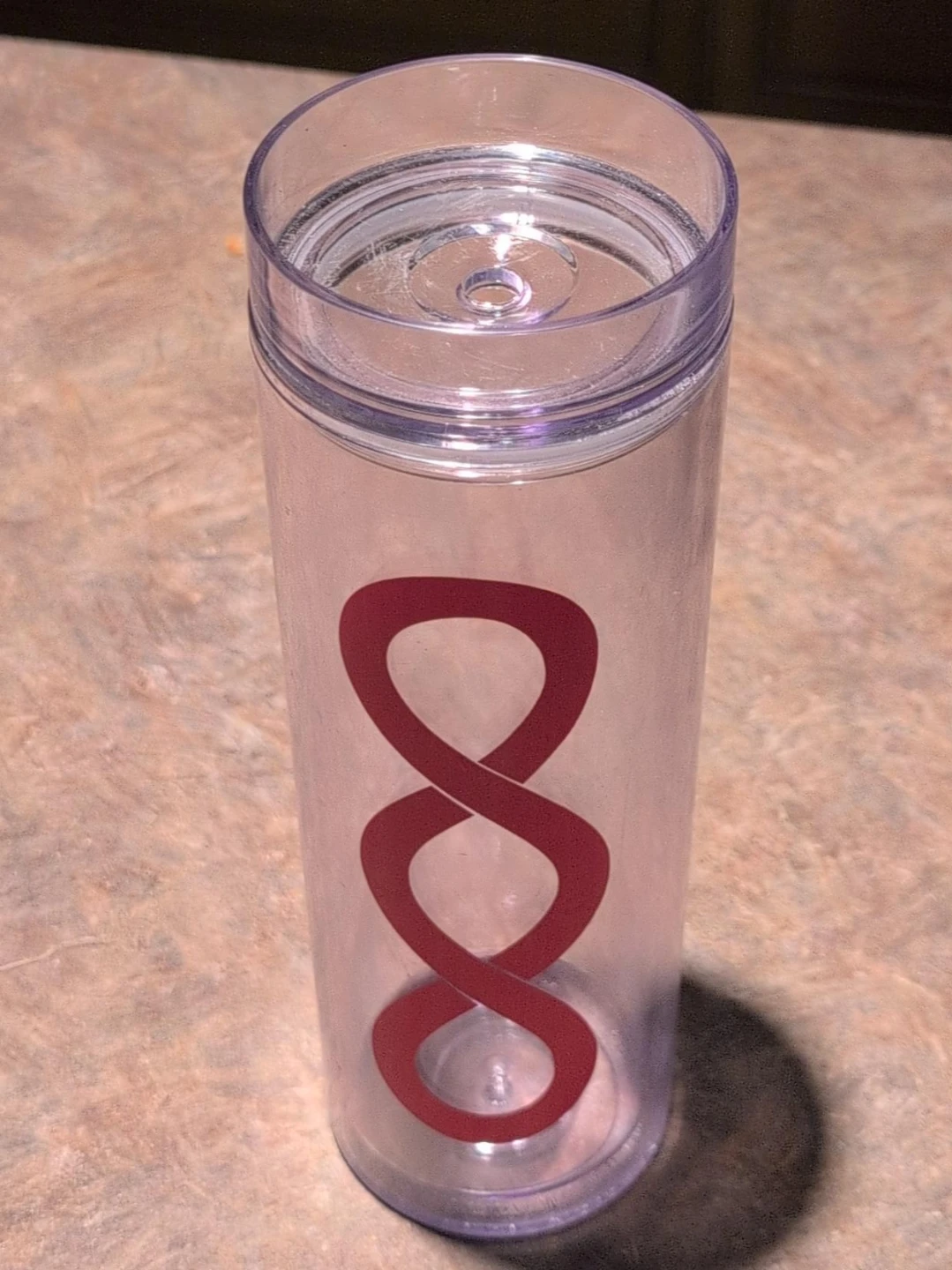 Clear Tumbler with Red Infinity Design