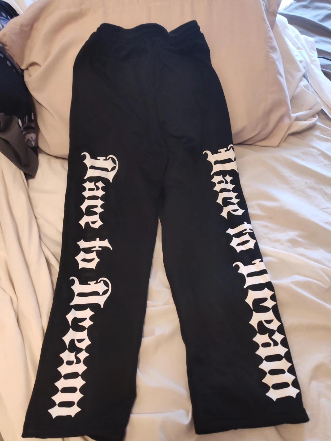 SHEIN Black Pants with White Gothic Print Size 13Y