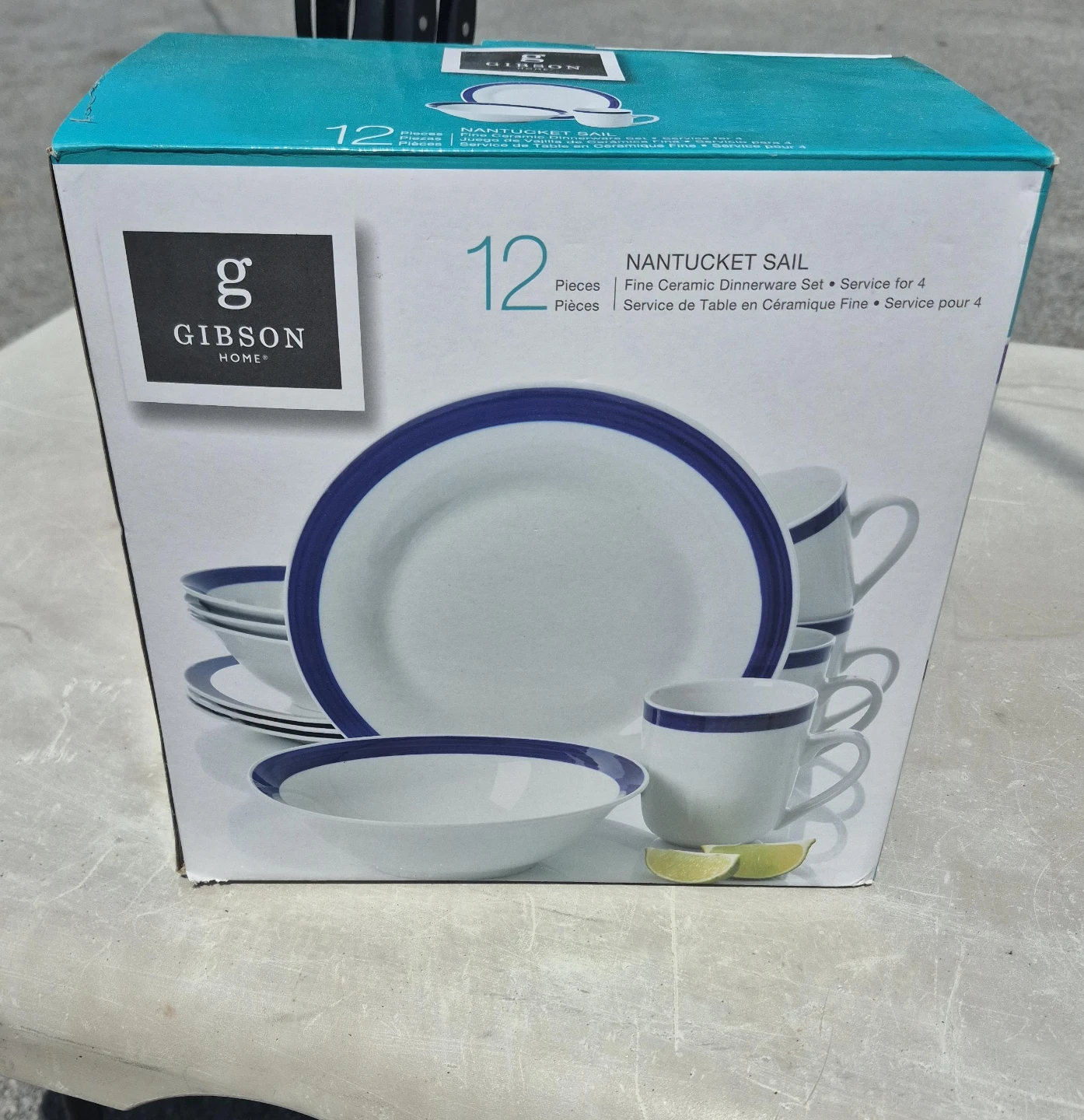Gibson Home 12-Piece Nantucket Sail Dinnerware Set
