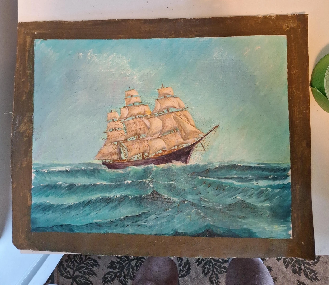 Vintage Painting of a Tall Ship at Sea