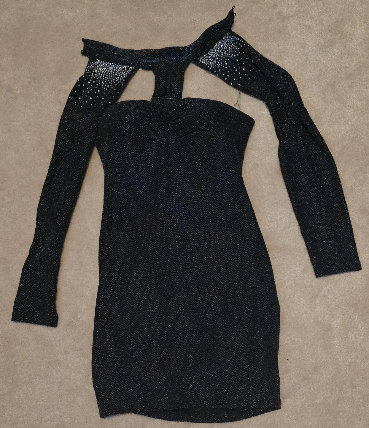 FashionALL Black Sparkle Cutout Dress with Rhinestones - Size 42