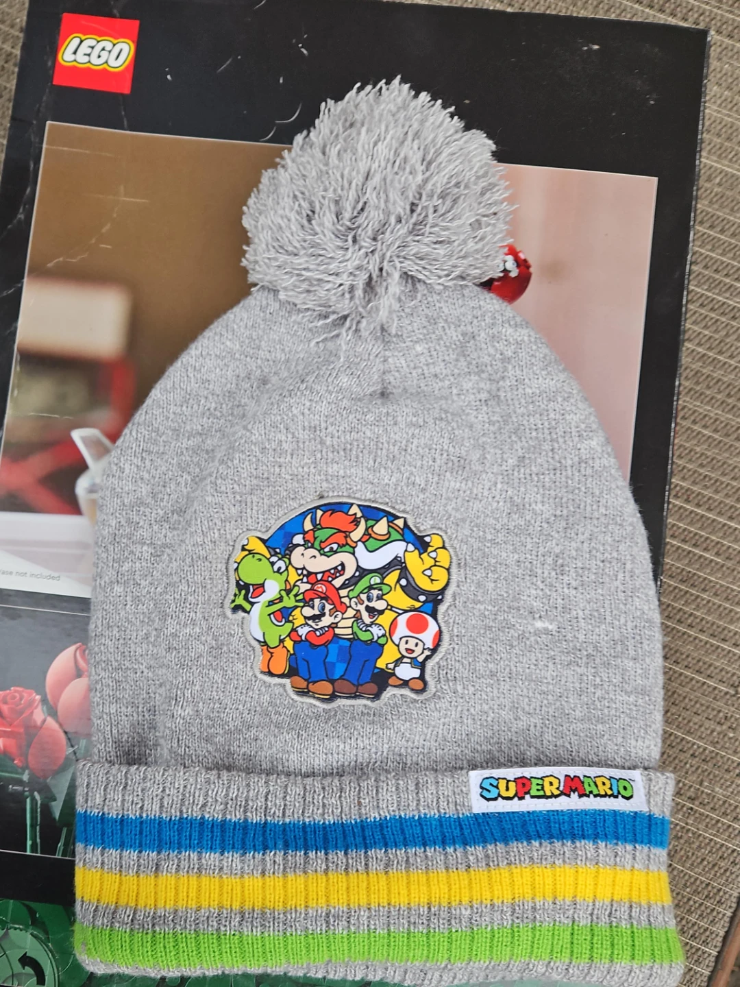 Super Mario Grey Knit Beanie with Pom Pom