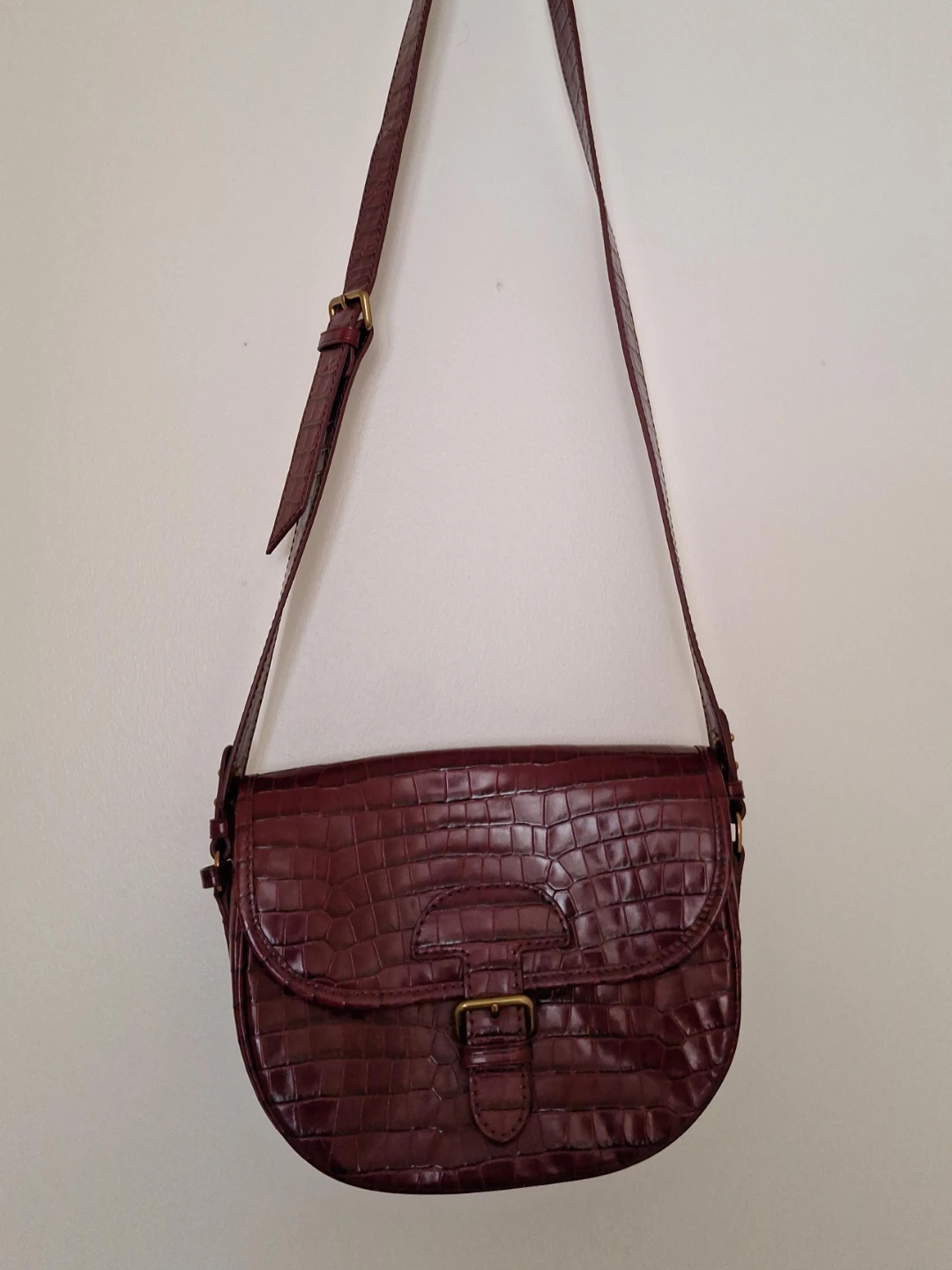 Burgundy Croc Embossed Shoulder Bag - photo 3