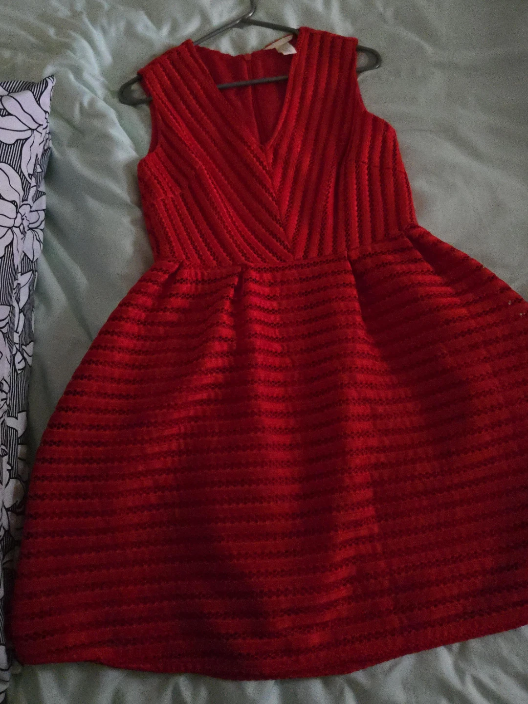 Red Sleeveless Textured Fit and Flare Dress