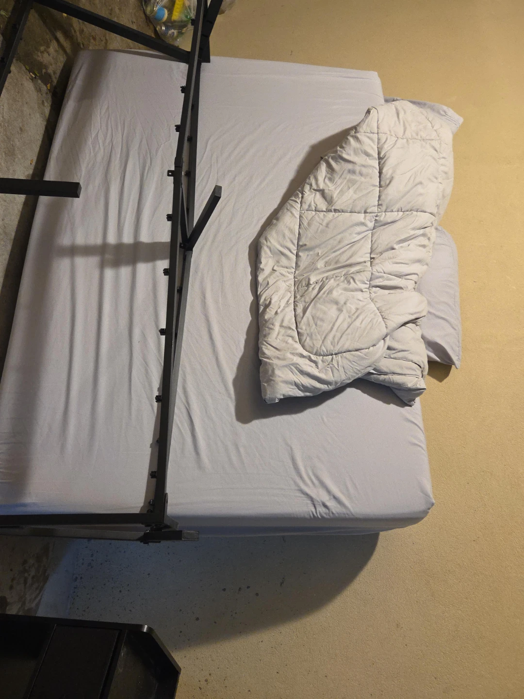 Metal Bed Frame with Mattress and Nightstand