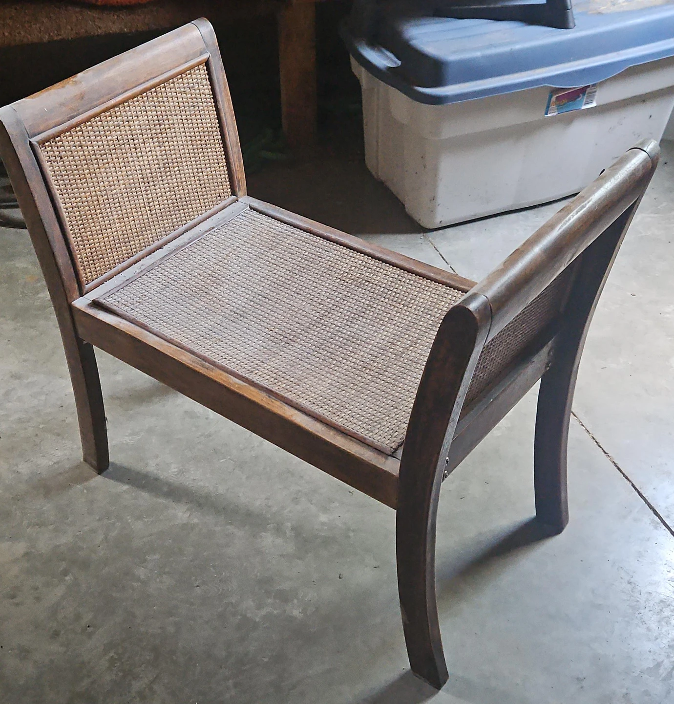 Wooden Bench with Cane Seating