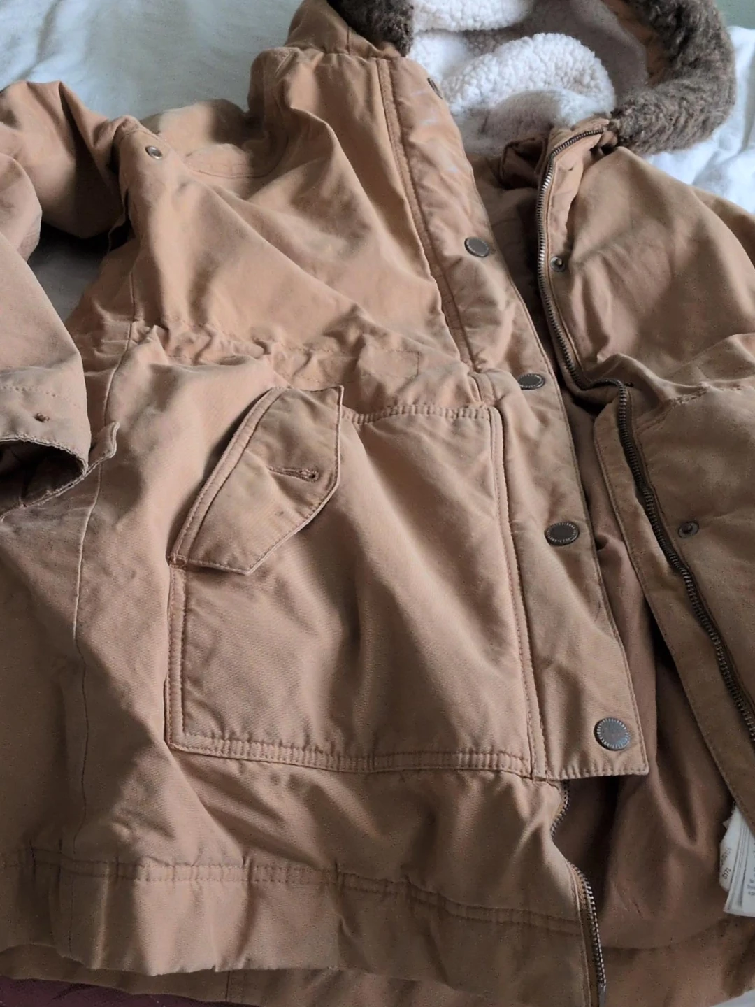 Tan Parka Jacket with Sherpa Lining