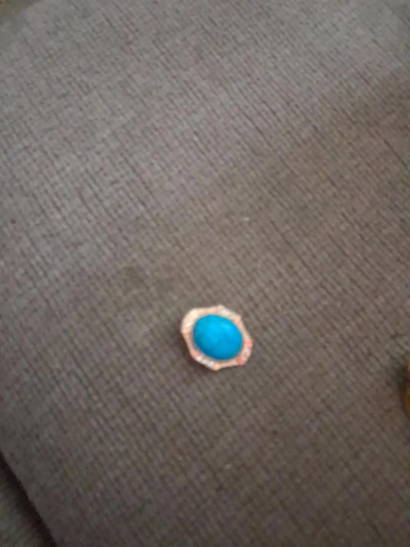 Oval Blue Stone Brooch with Rhinestones