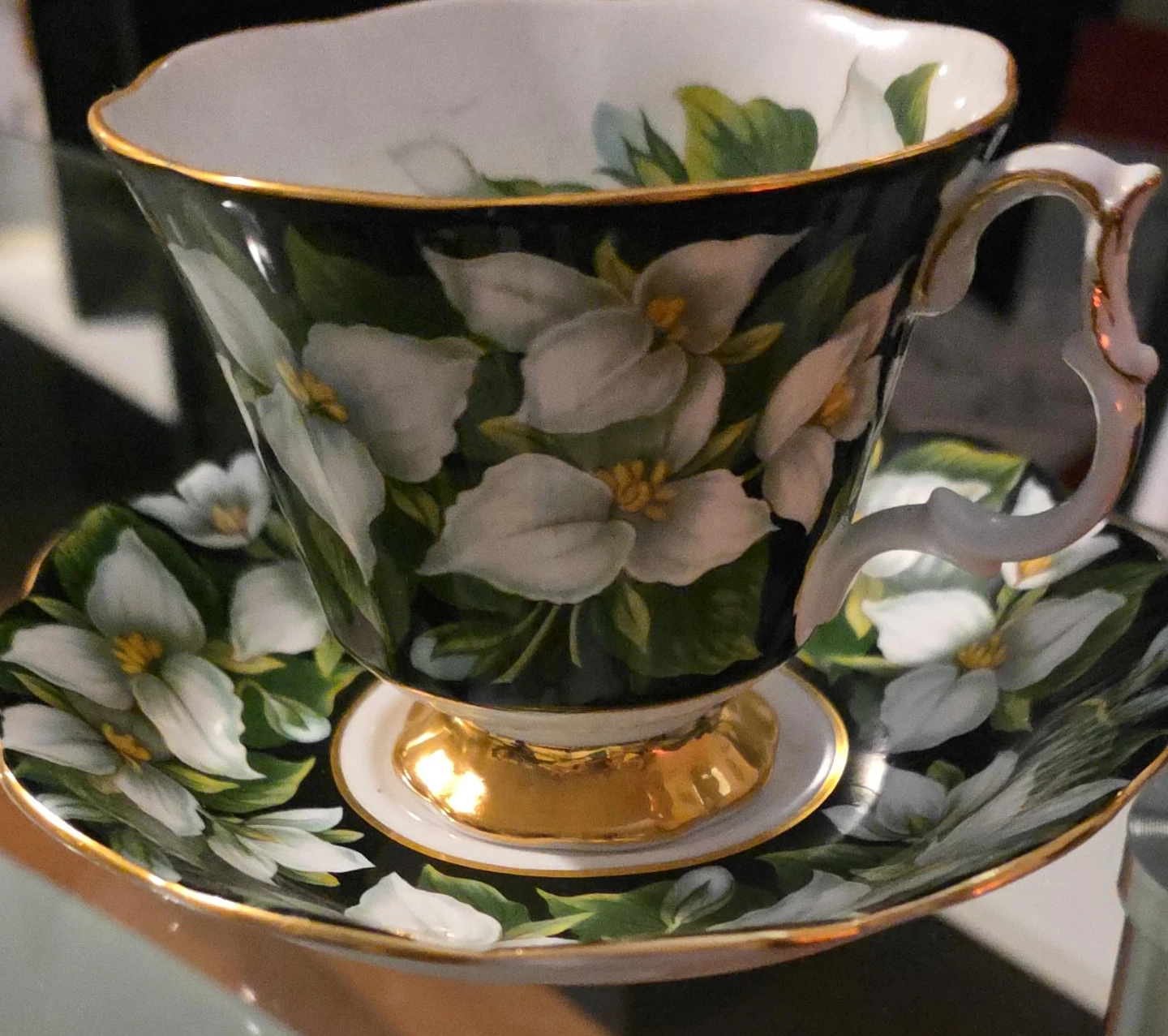 Vintage Teacup and Saucer Set with White Flowers