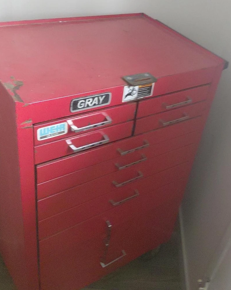 Gray Red Metal Tool Chest