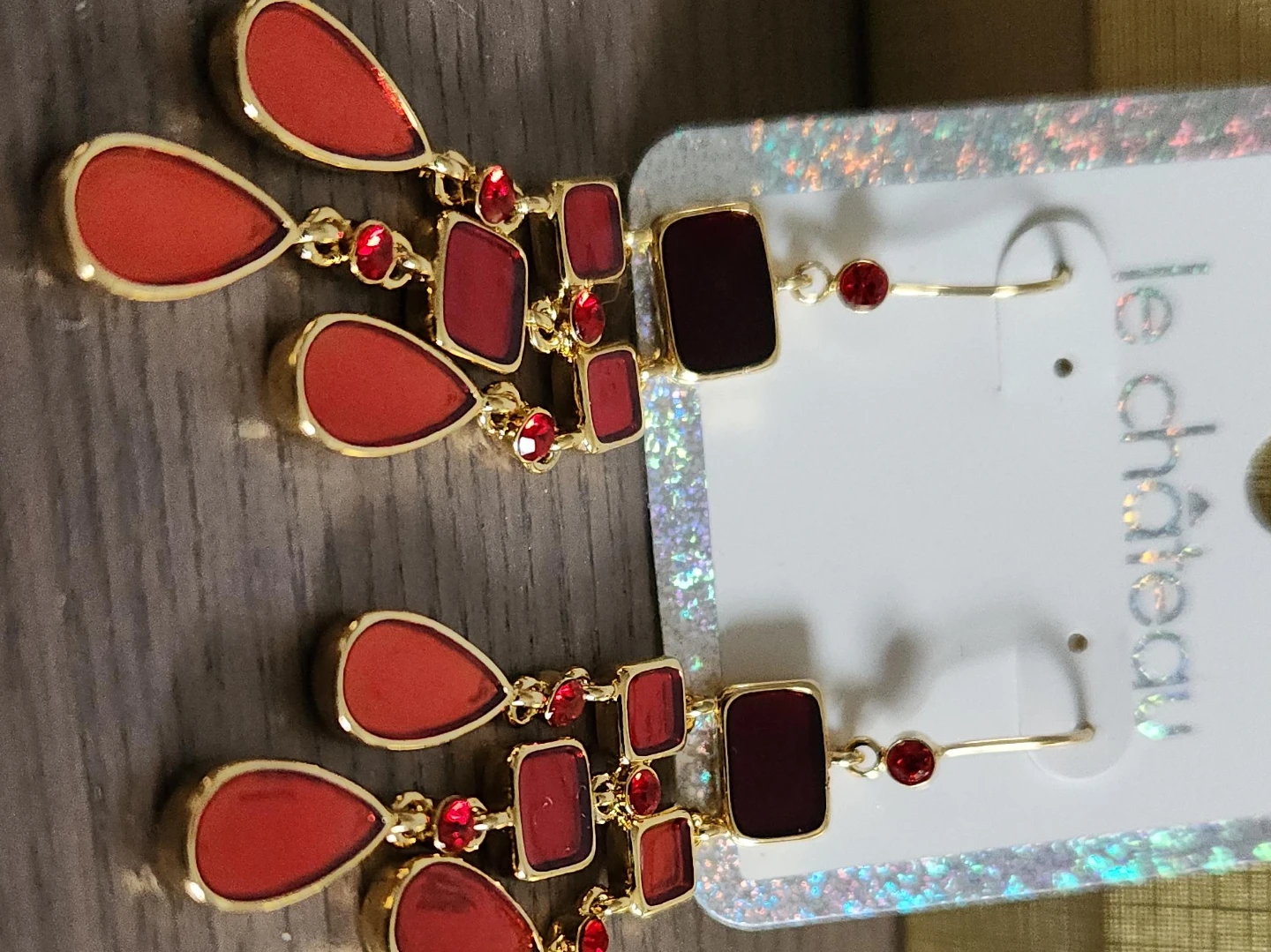 Le Château Red Teardrop & Square Dangle Earrings