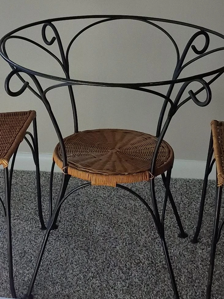 Wrought Iron Bistro Set with Wicker Seat