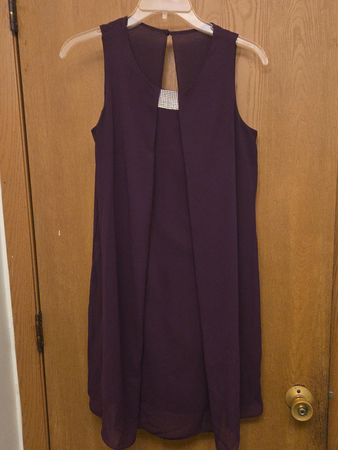 Sleeveless Purple Dress with Rhinestone Detail
