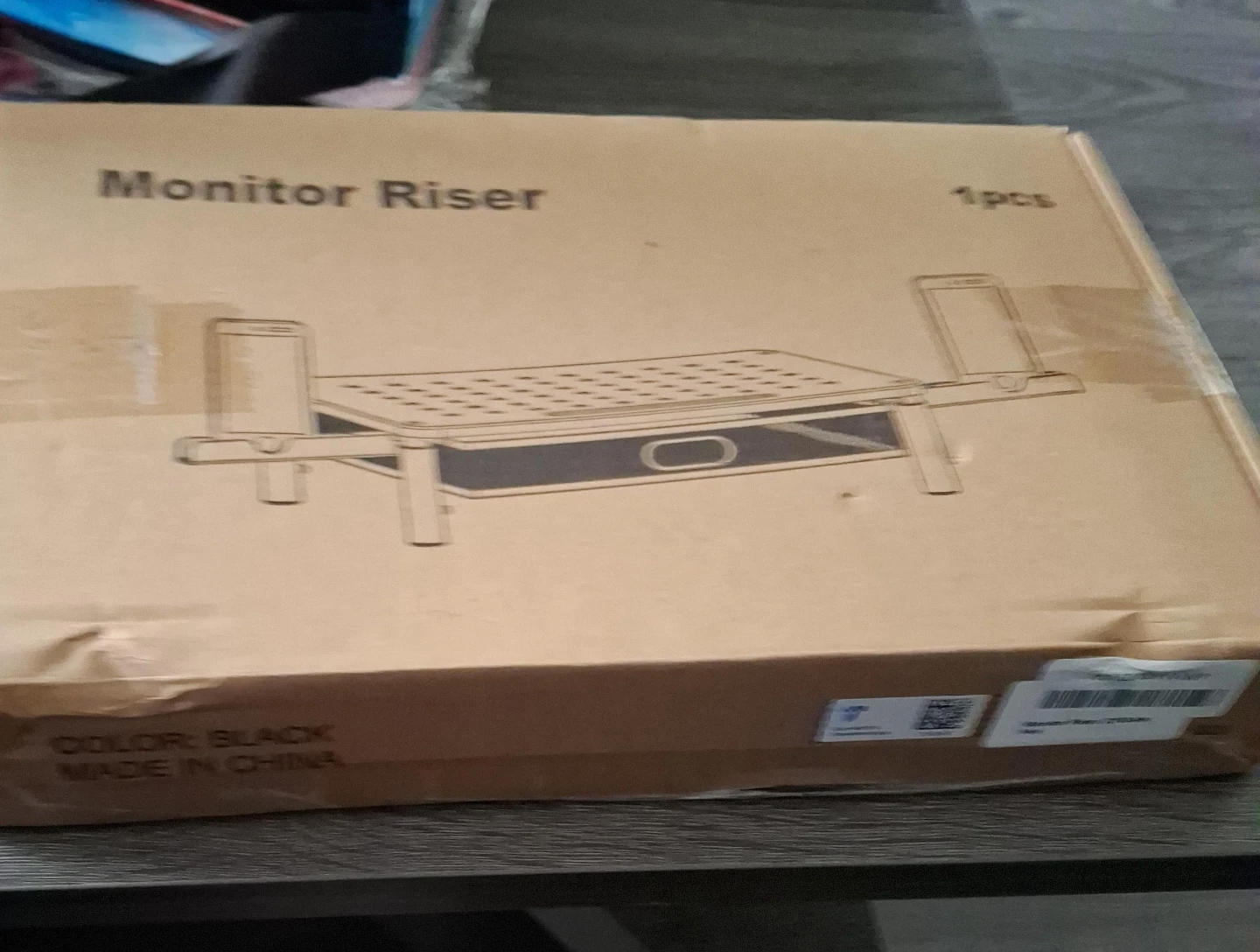 Black Monitor Riser Stand with Phone Holder