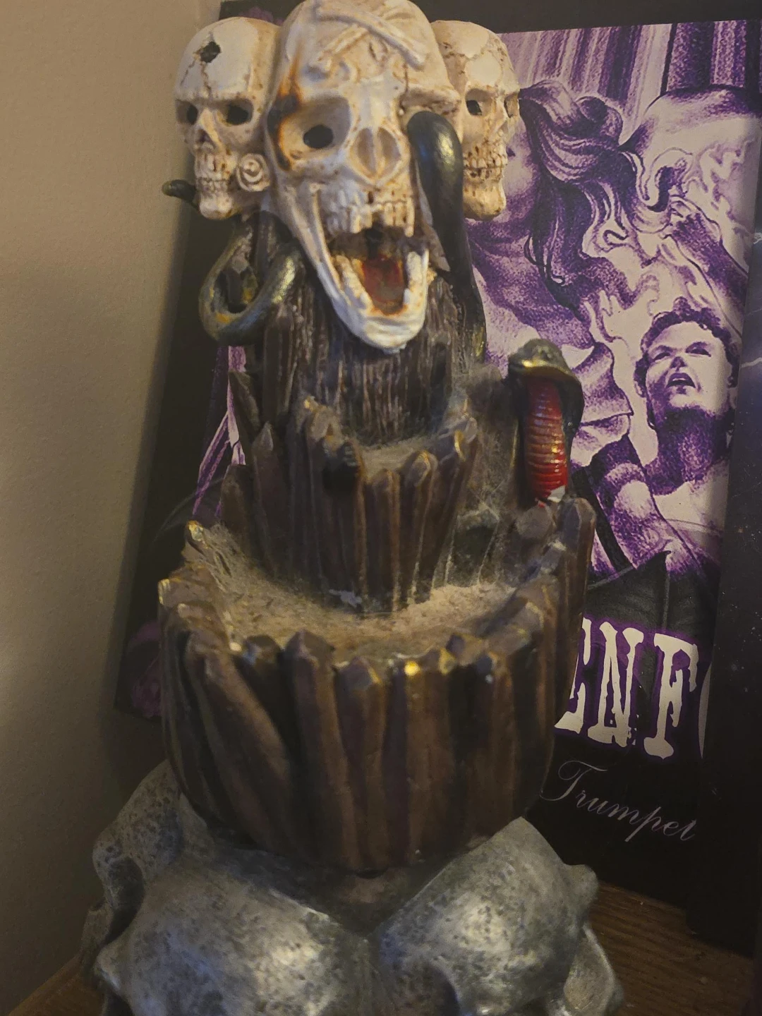 Gothic Skull Fountain with Snakes