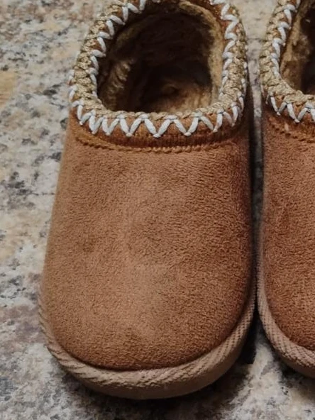 Brown Suede Fuzzy Lined Slippers