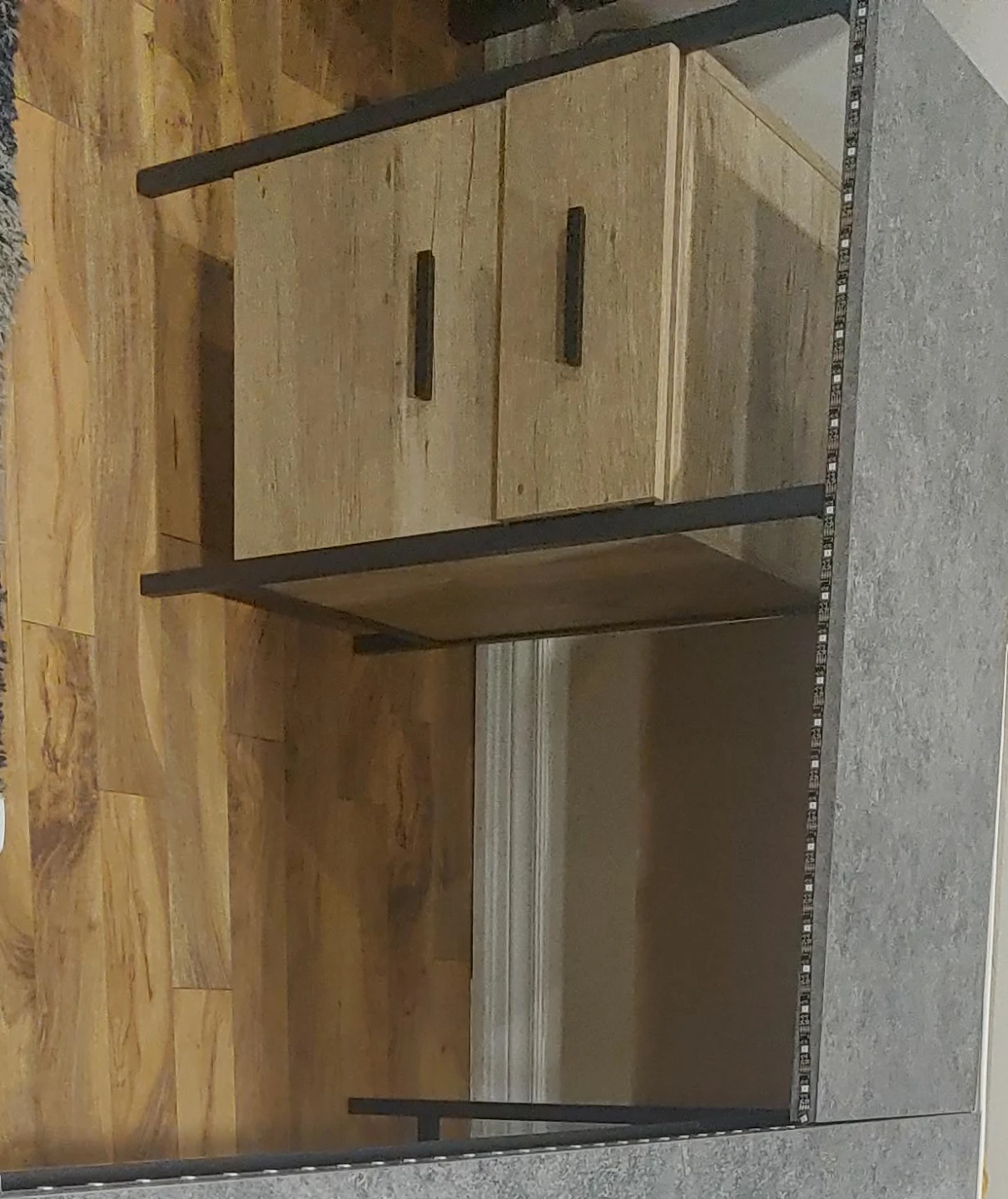 Rustic Wood Cabinet with Black Metal Frame