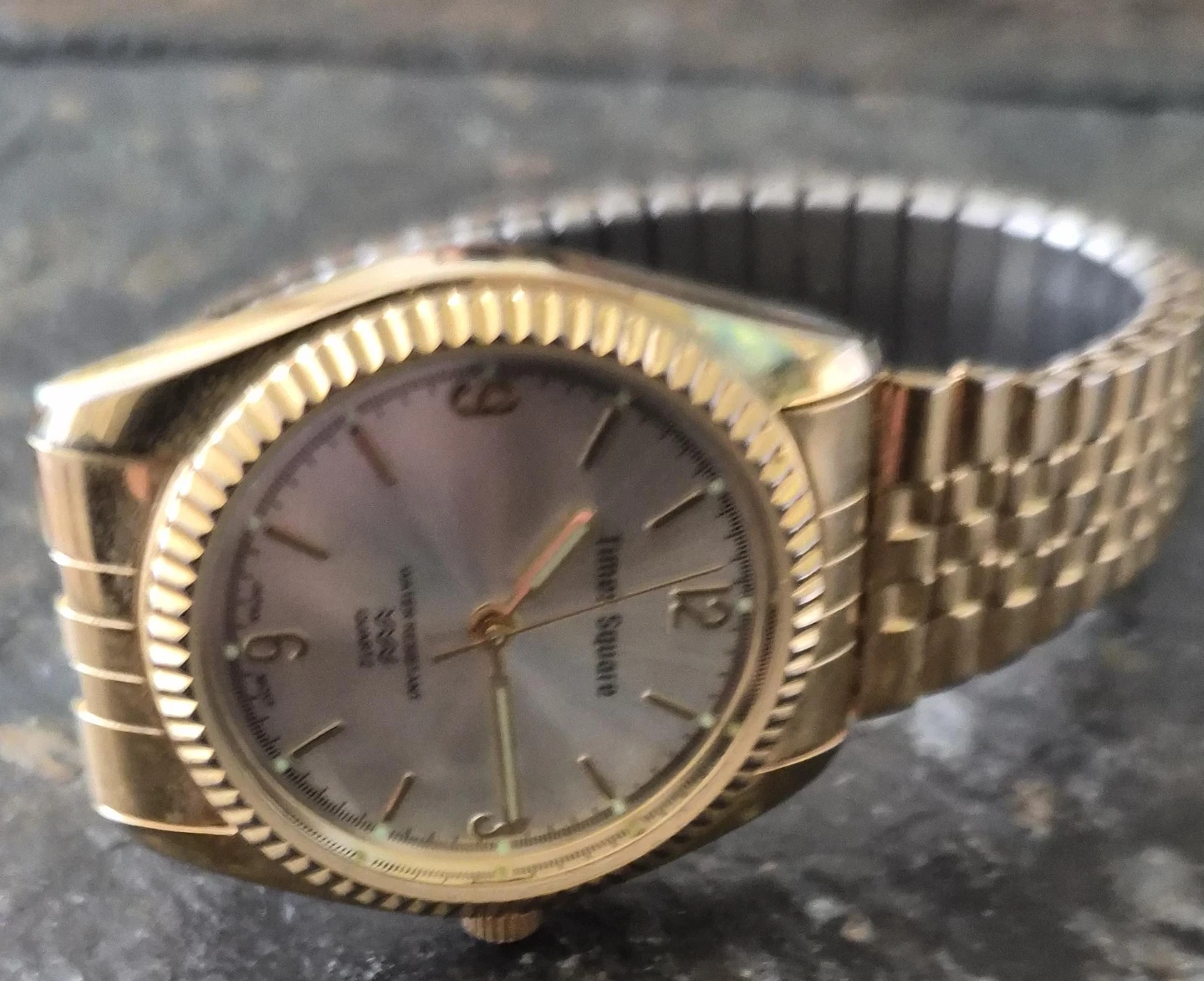 Times Square Gold Tone Water Resistant Quartz Watch