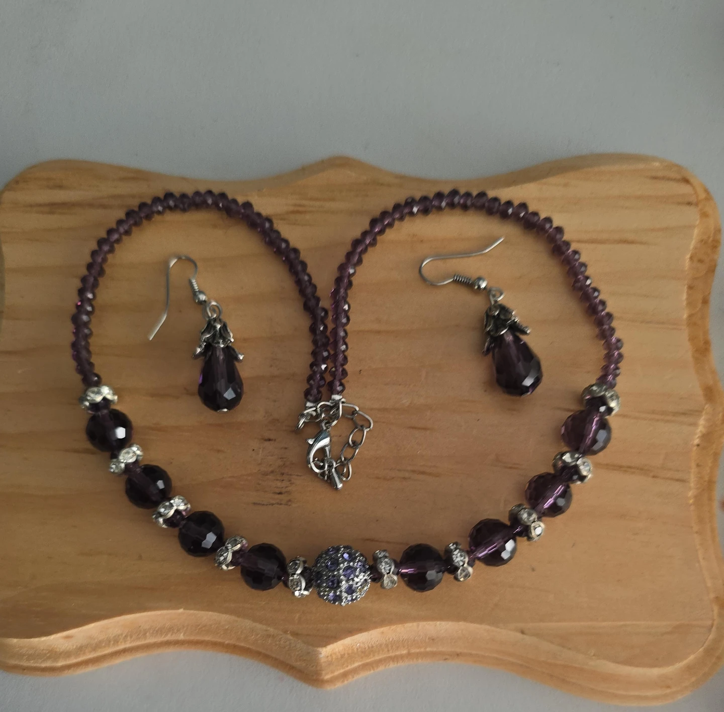 Purple Beaded Necklace and Earring Set