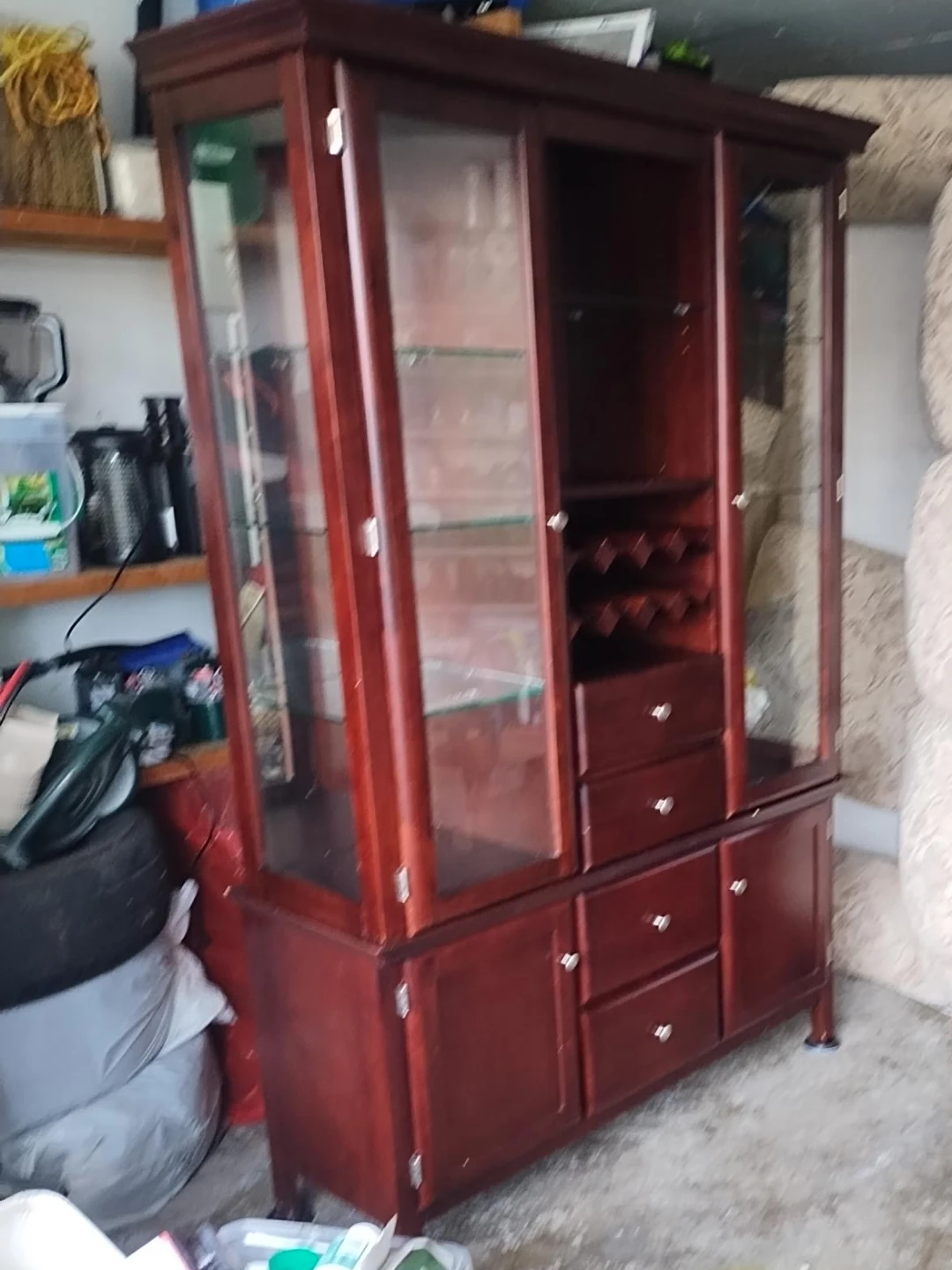Cherry Wood China Cabinet with Glass Doors
