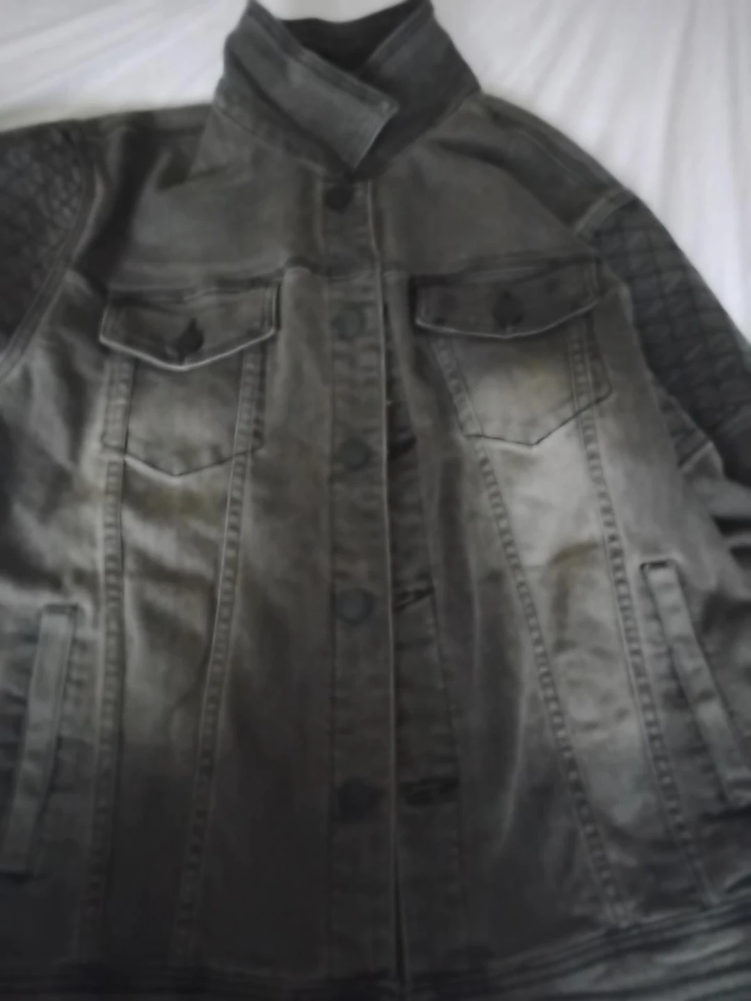 Men's Grey Denim Jacket with Quilted Sleeves