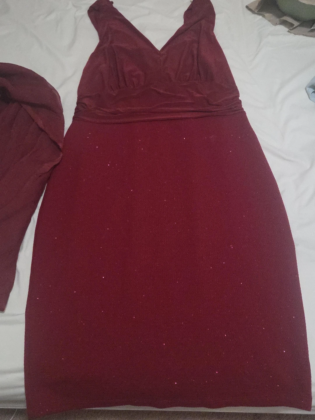 Maroon Glitter Evening Dress with Scarf