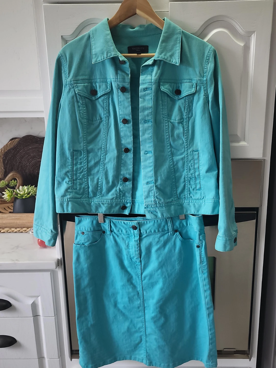 Talbots Turquoise Denim Jacket and Skirt Set