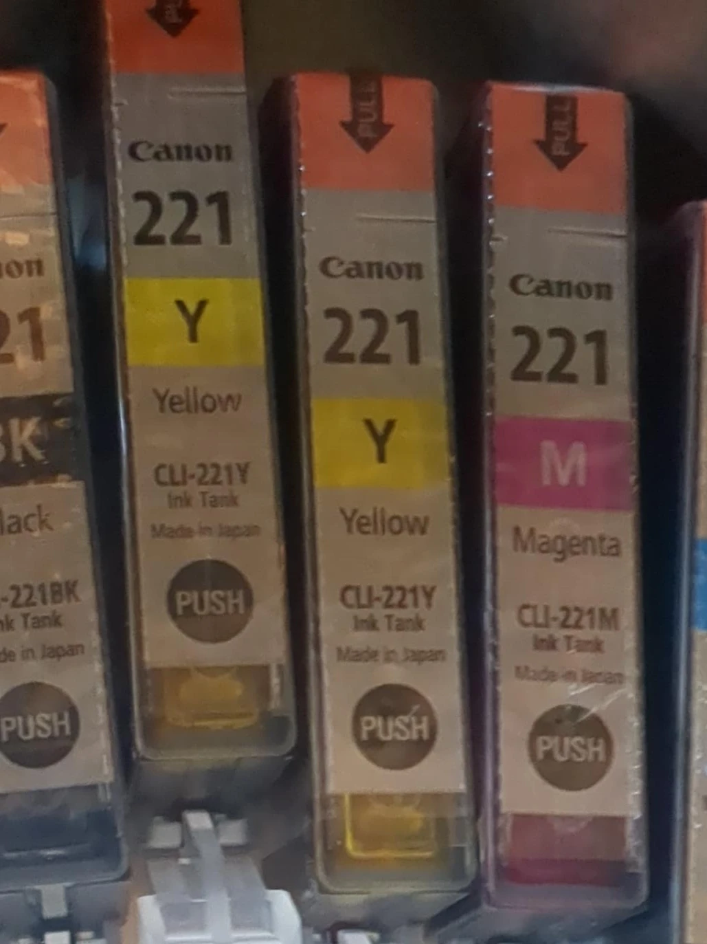 Canon 221 Ink Cartridges - Black, Yellow, Magenta, Cyan