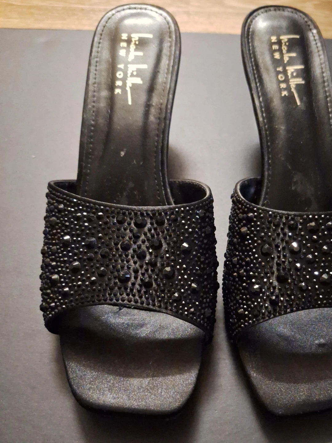 Nicole Miller New York Black Embellished Heeled Mules