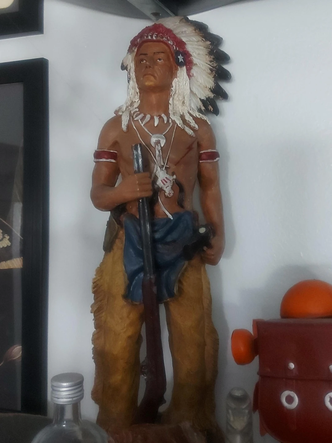 Native American Chief Figurine with Rifle