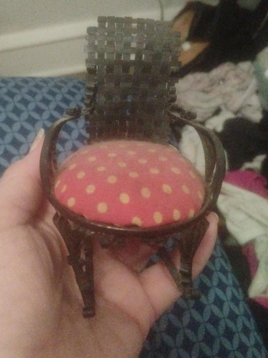 Miniature Vintage Armchair with Red Polka Dot Cushion