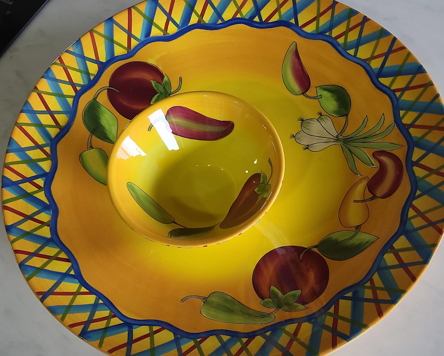 Hand-Painted Chip and Dip Platter with Bowl
