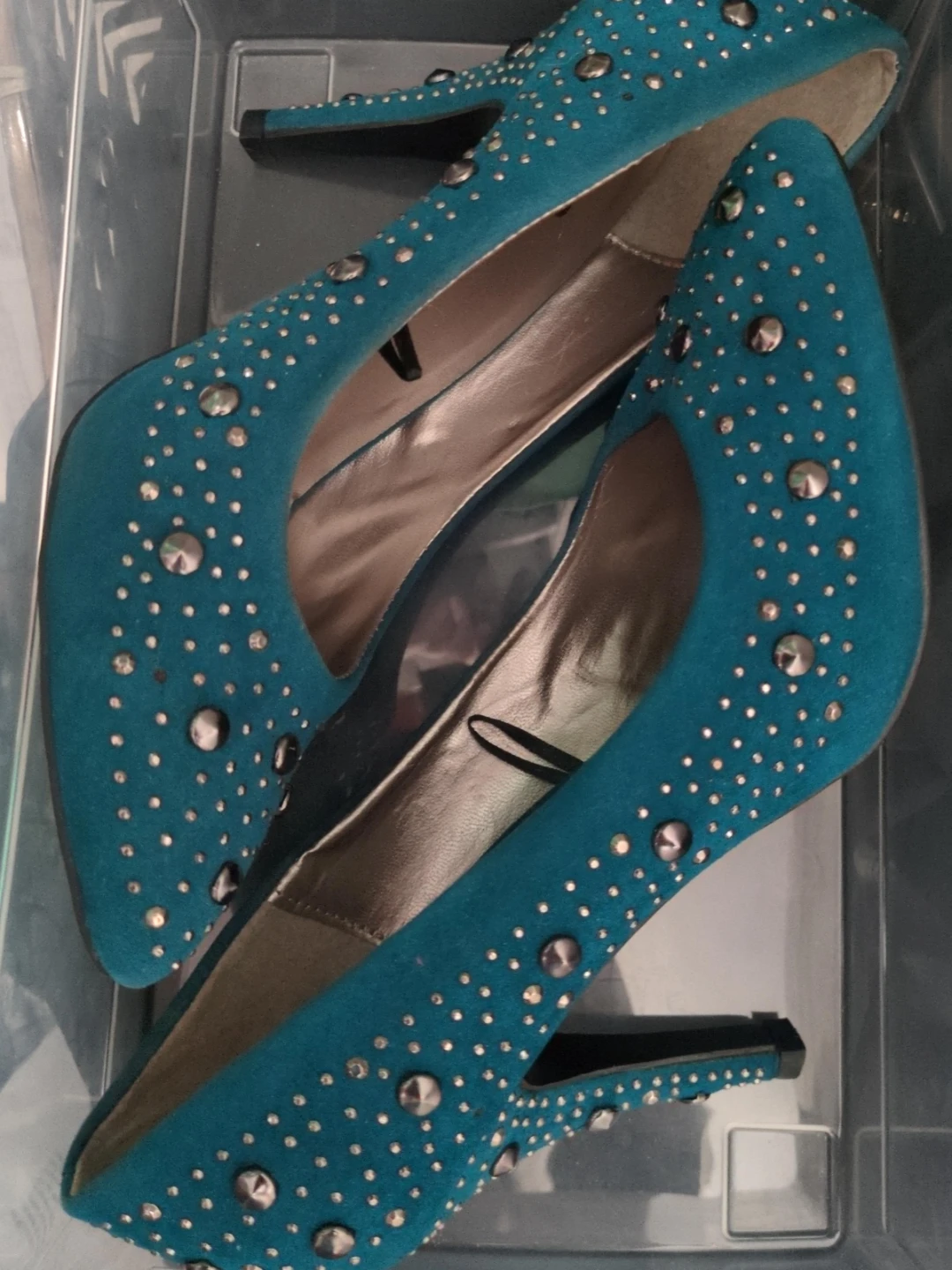 Teal Studded High Heel Pumps