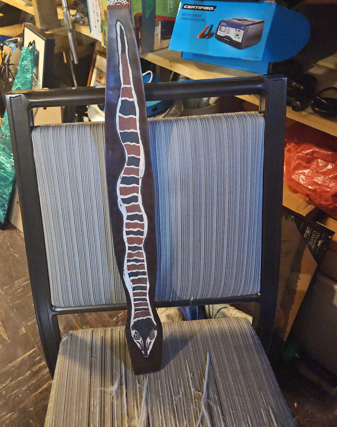 Decorative Wooden Boomerang with Snake Design
