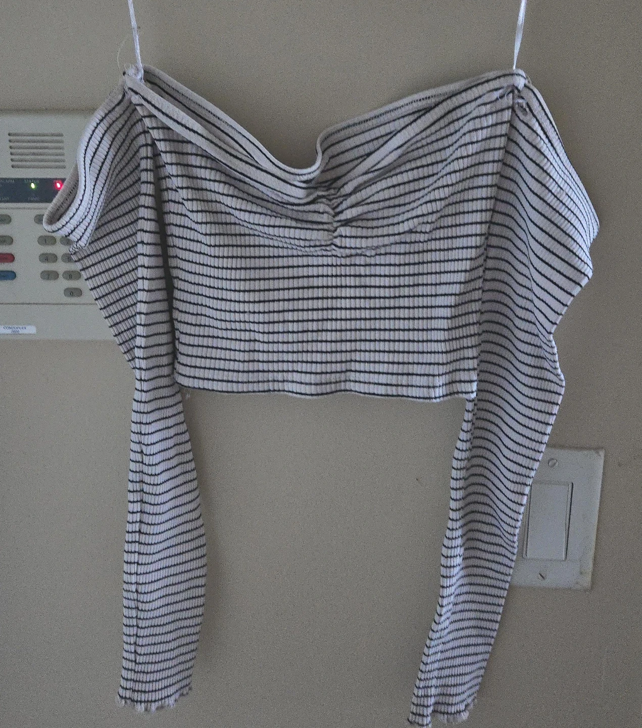 Striped Off-the-Shoulder Crop Top with Long Sleeves